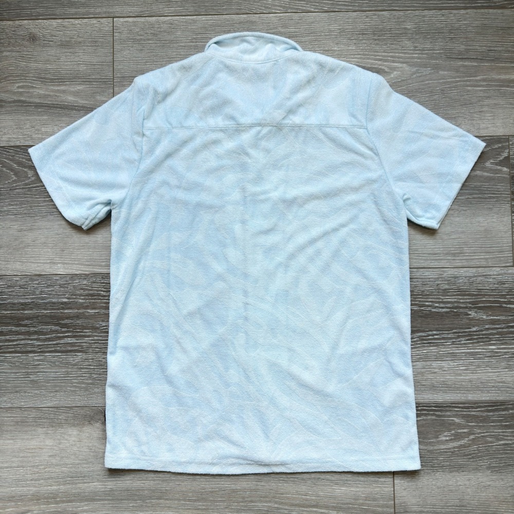 Indicode INJesper Mens Terry Cloth Button Up Shirt Light Blue Leaf Pattern NWT L